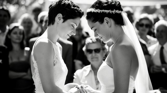 Two female brides at the lesbian wedding