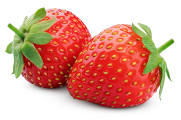 Two strawberries isolated on transparent background. Full depth of field.