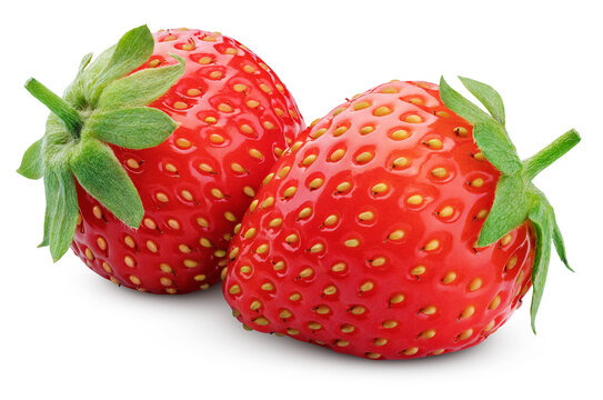 Two strawberries isolated on transparent background. Full depth of field.