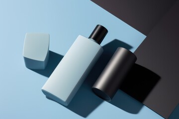 aftershave lotion on flat lay showcases, blank tube - generative ai