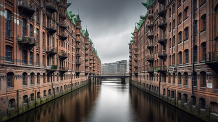 Naklejka premium speicherstadt at hamburg created with Generative AI technology