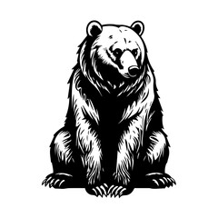 Obraz na płótnie Canvas Sitting Grizzly Bear Logo Monochrome Design Style 