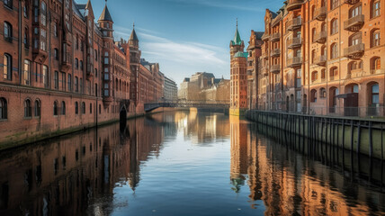 speicherstadt at hamburg created with Generative AI technology