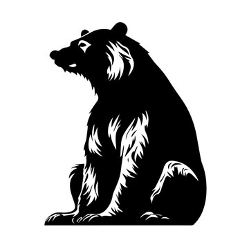 Sitting Grizzly Bear Logo Monochrome Design Style
