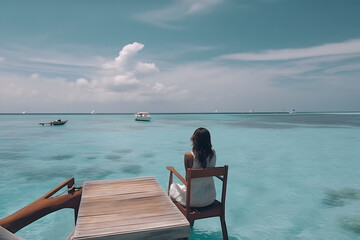 pool beach with water in a sunny day, clear water