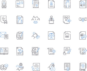 Decree line icons collection. Mandate, Edict, Ruling, Pronouncement, Announcement, Order, Directive vector and linear illustration. Command,Proclamation,Declaration outline signs set