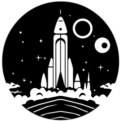Rocket Ship Launch Logo Monochrome Design Style
