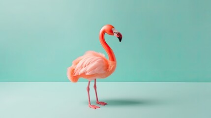 Flamingo isolated on blue background with copy space. Generative ai exotic bird summer vacation concept.