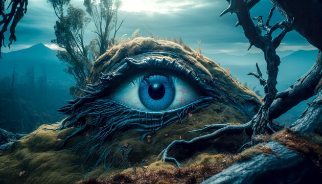 Das Auge der Natur Abstrakt Surreal Background Natur Illustration Mystisch Gruselig Märchen Generative AI Digital Art Digitale Kunst Hintergrund Wandbild
