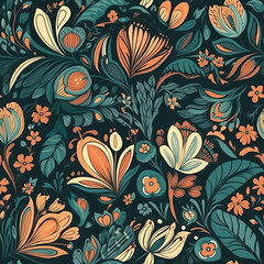 Floral Pattern Seamless, Scrapbook Artistic Flowers Background, Generative AI