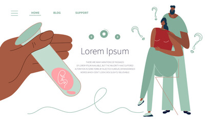 The African - american couple planning pregnancy. They want to have baby and become parents. Hand hold test-tube with embryo for artificial insemination. 