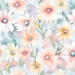 Obraz premium Floral Pattern Seamless, Scrapbook Artistic Flowers Background, Generative AI