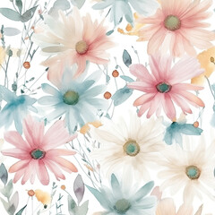 Obraz premium Floral Pattern Seamless, Scrapbook Artistic Flowers Background, Generative AI