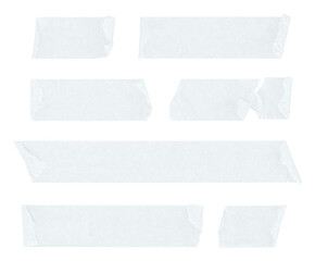 Collection of adhesive tape pieces on transparent background, isolated