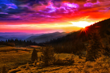 awesome nature scenery, Carpathian mountains, border Ukraine and Romania, Europe	