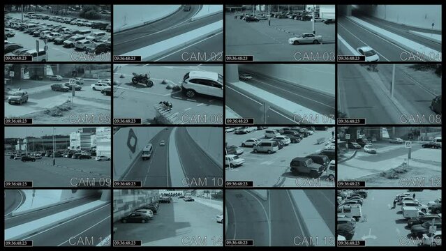 Monitoring CCTV Cameras Video Wall Background.