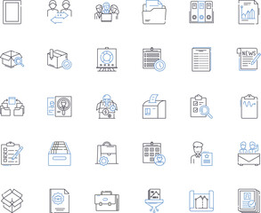 Information stream line icons collection. Data, Knowledge, News, Flow, Content, Communication, Pipeline vector and linear illustration. Transmission,Channel,Broadcast outline signs set