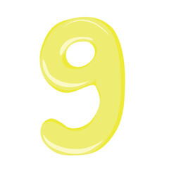 yellow number 9 in cartoon style, colorful number nine in the form of a balloon, fun math