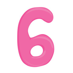 pink number 6 in cartoon style, color number six in the form of a balloon, fun math