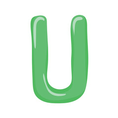 green letter U of the English alphabet in a colorful cartoon style