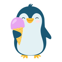 cute blue penguin with ice cream
