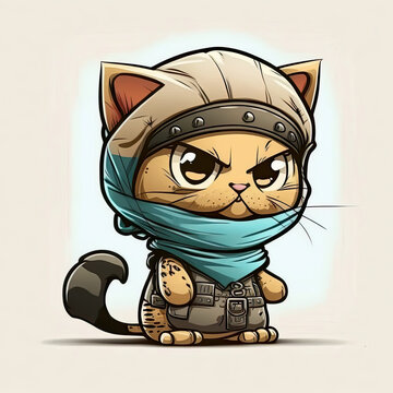 Angry Cat, Cute Kitten, Ready To Fight, Cartoon Chibi Style, AI Generative Illustration