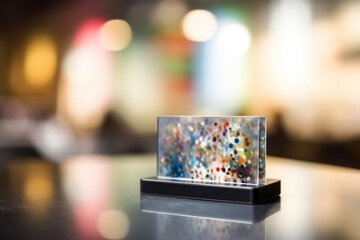 Obraz na płótnie Canvas A blurred bokeh background with a focus on a business card holder, showcasing networking and professional connections - business concept, bokeh Generative AI