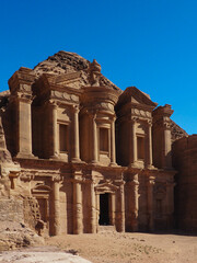 Petra, Jordan. Ad Deir, The Monastery, is a monumental building carved out of rock in the ancient Jordanian city of Petra, Wadi Musa
