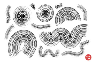 Ink dry brush drawn scrawls, strokes and shapes vector set. Childish drawing. Hand drawnartistic elements.