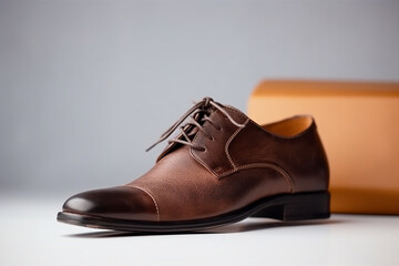 Sapatos de couro marrom, seta para a frente e ponto de interrogação - conceito de problema