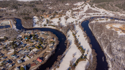 Aerial view of the small village of Saint-Michel-des-Saints in Quebec, Canada
