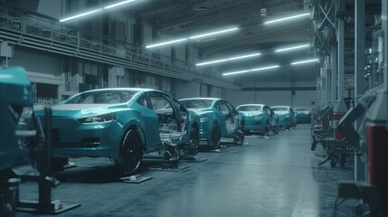 Modern futuristic robotic car factory plant. AI generated
