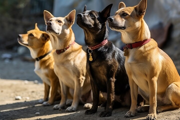 Fototapeta na wymiar grupo de cães está olhando para cima