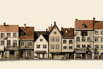 Fototapeta premium town skyline, white background, generative ai