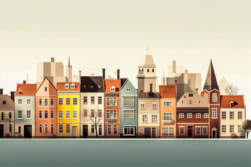 town skyline, white background, generative ai