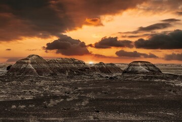 Beautiful  shot of rocks under cloudy sunset sky in Sedona, AZ, USA