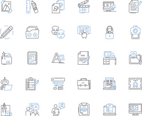 Array line icons collection. Index, Length, Element, Size, Data, Memory, Pointer vector and linear illustration. Sort,Search,Merge outline signs set