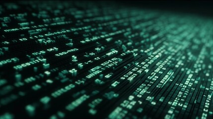 Obraz premium Code flowing matrix style soft green font realistic. Al generated