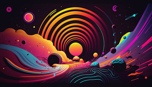  Planet and space neon abstract background retro   new quality universal colorful technology stock image illustration design generative a