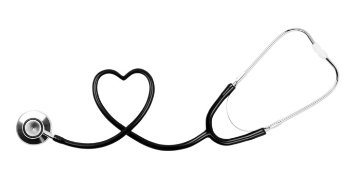 Stethoscope with heart shape rubber isolated on transparent background