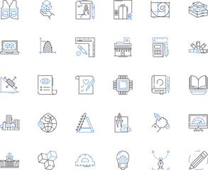 Computing machinery line icons collection. Processor, Memory, Storage, Input, Output, Algorithm, Control vector and linear illustration. Computation,Automation,Software outline signs set