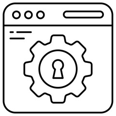 Keyhole inside gear on webpage, icon of secure web setting 