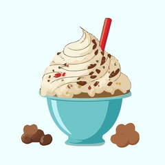 Buttercream in a blue bowl. Butter cream in cartoon style. Vector flat illustration