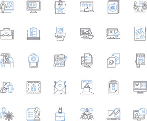 Show line icons collection. Performance, Production, Theater, Entertainment, Spectacle, Drama, Comedy vector and linear illustration. Music,Art,Acting outline signs set