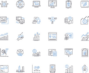 Numerical illustration line icons collection. Graphs, Charts, Graphical, Visualization, Infographics, Data, Analysis vector and linear illustration. Statistics,Diagrams,Representation outline signs