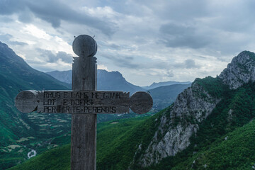 Wooden cross on the mountain 