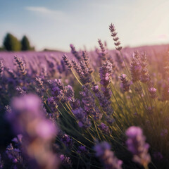 Field of lavender on golden hour, generative AI