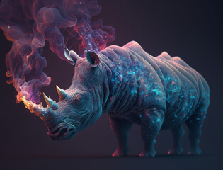 Rhino, Space nebula, Black Background, Generative KI
