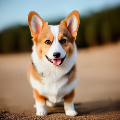 portrait of a Corgi Dog on the beach