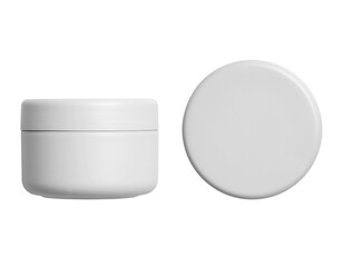 cream jar. White glass cosmetic package,Face creme pack, container template. Skin blush care gel jar, round design. Medical ointment template, isolated on a transparent background, top view, cut out